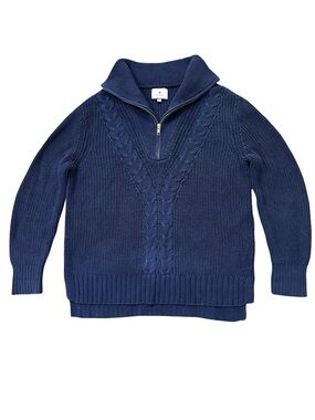 Tuckernuck Navy Blue Estella Sweater Small Quarter Zip Cotton Knit Luxury Chic